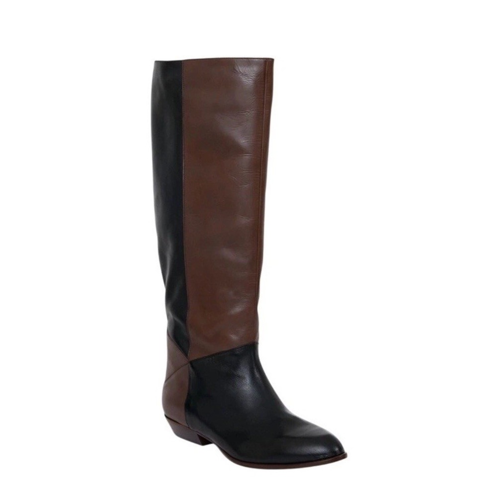 NEW‎ Tuckernuck Black Brown Sloane Patchwork Block Heel Knee High Boots Size 8.5